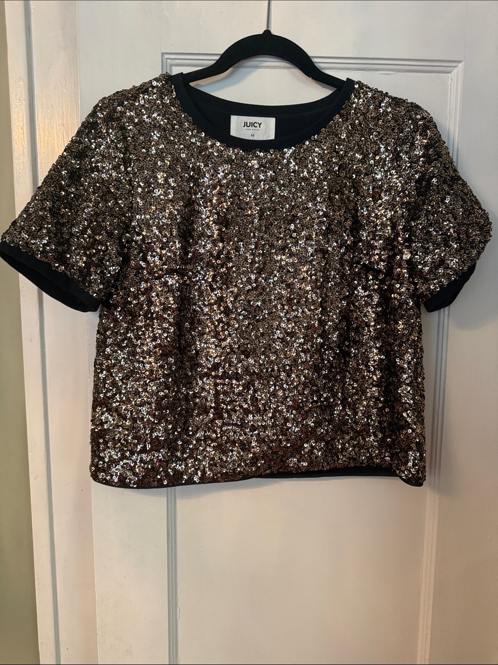 Juicy Brand Sequin Short Sleeve Top - Gold Sequin
